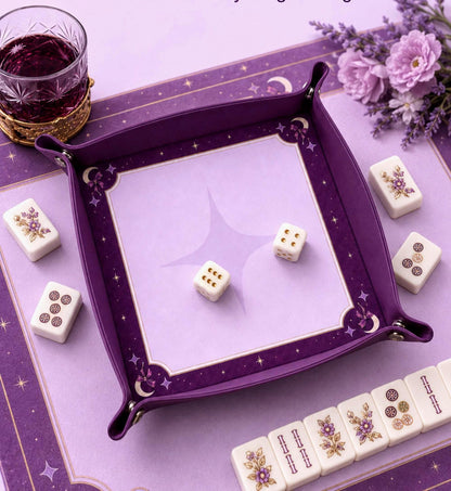 Dice Tray Purple Leather, Moon Design Dice Rolling Tray, Gift for DND Players, Mahjong Gifts