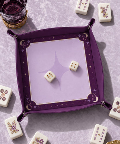 Dice Tray Purple Leather, Moon Design Dice Rolling Tray, Gift for DND Players, Mahjong Gifts