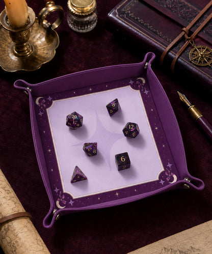 Dice Tray Purple Leather, Moon Design Dice Rolling Tray, Gift for DND Players, Mahjong Gifts
