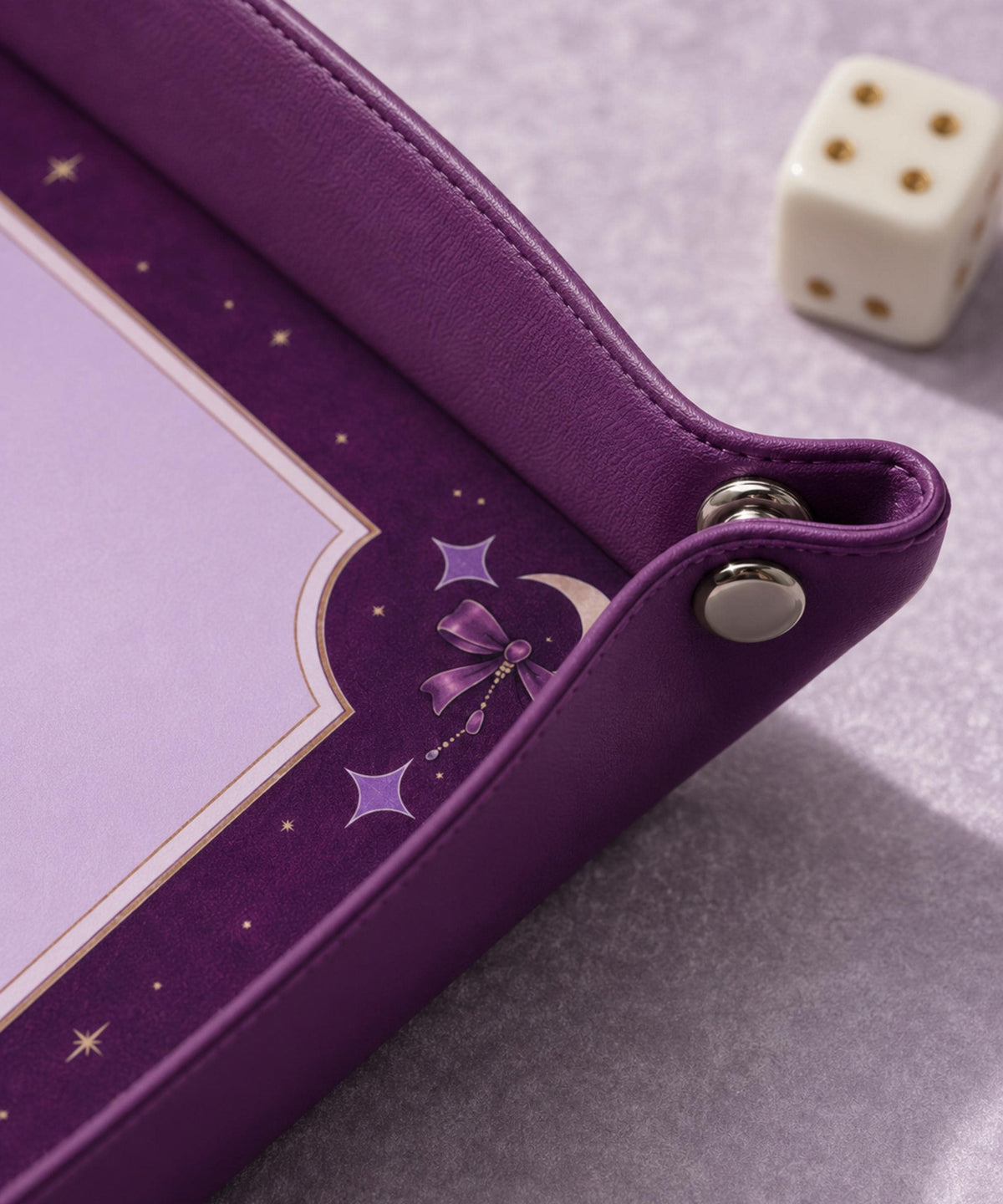 Dice Tray Purple Leather, Moon Design Dice Rolling Tray, Gift for DND Players, Mahjong Gifts