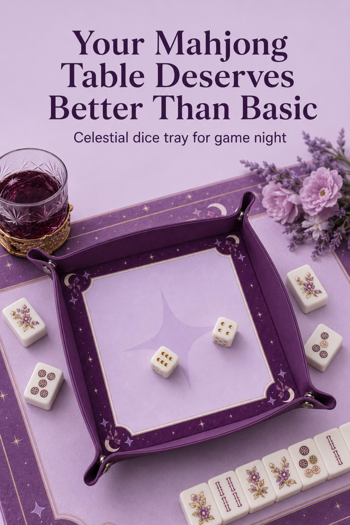 Dice Tray Purple Leather, Moon Design Dice Rolling Tray, Gift for DND Players, Mahjong Gifts