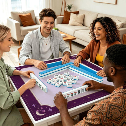 Mahjong Mat with Rules | 33x33 Non-Slip Mahjong Playing Mat Purple Celestial Design | Pastel Goth Moon & Stars Game Mat Mahjong Gift