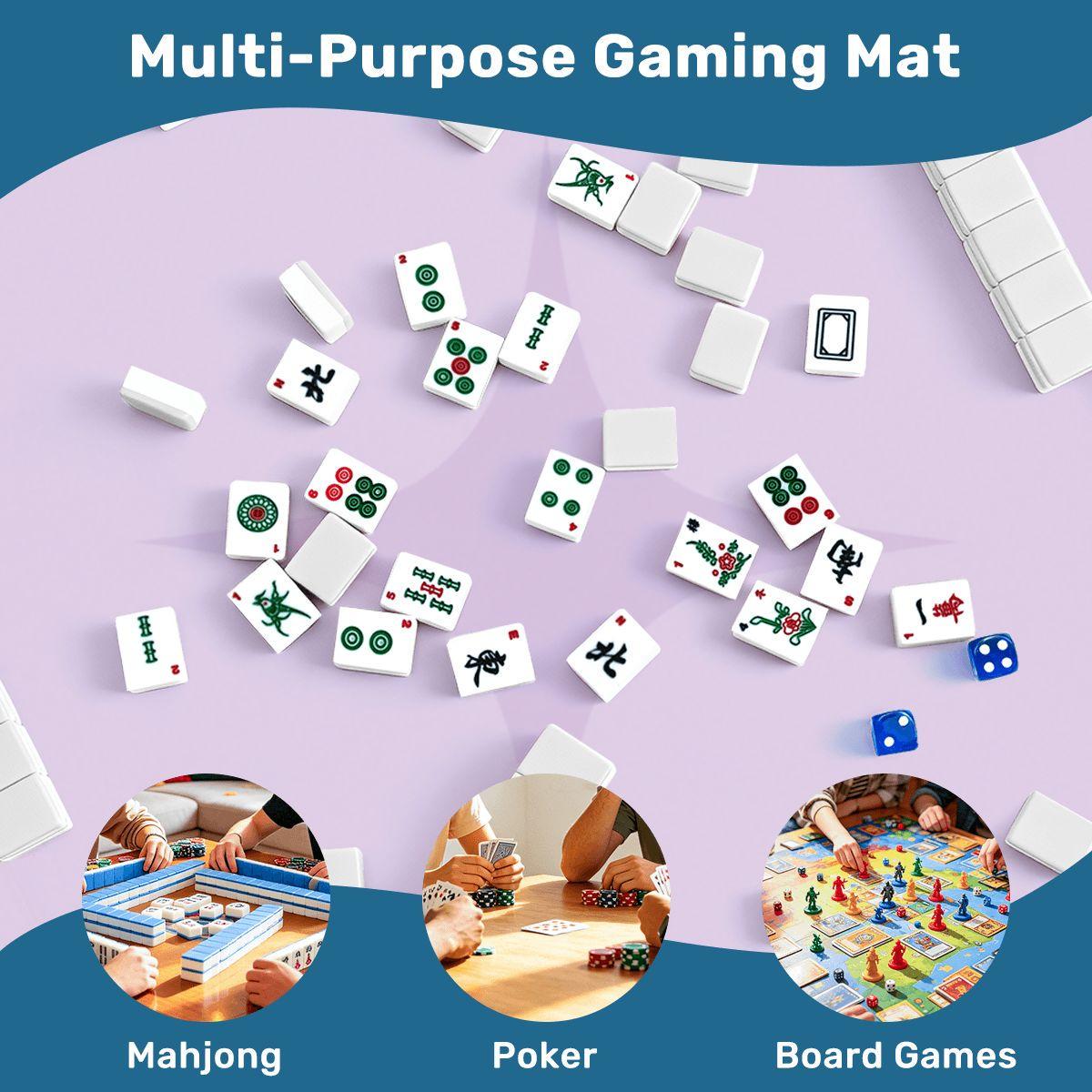 Mahjong Mat with Rules | 33x33 Non-Slip Mahjong Playing Mat Purple Celestial Design | Pastel Goth Moon & Stars Game Mat Mahjong Gift