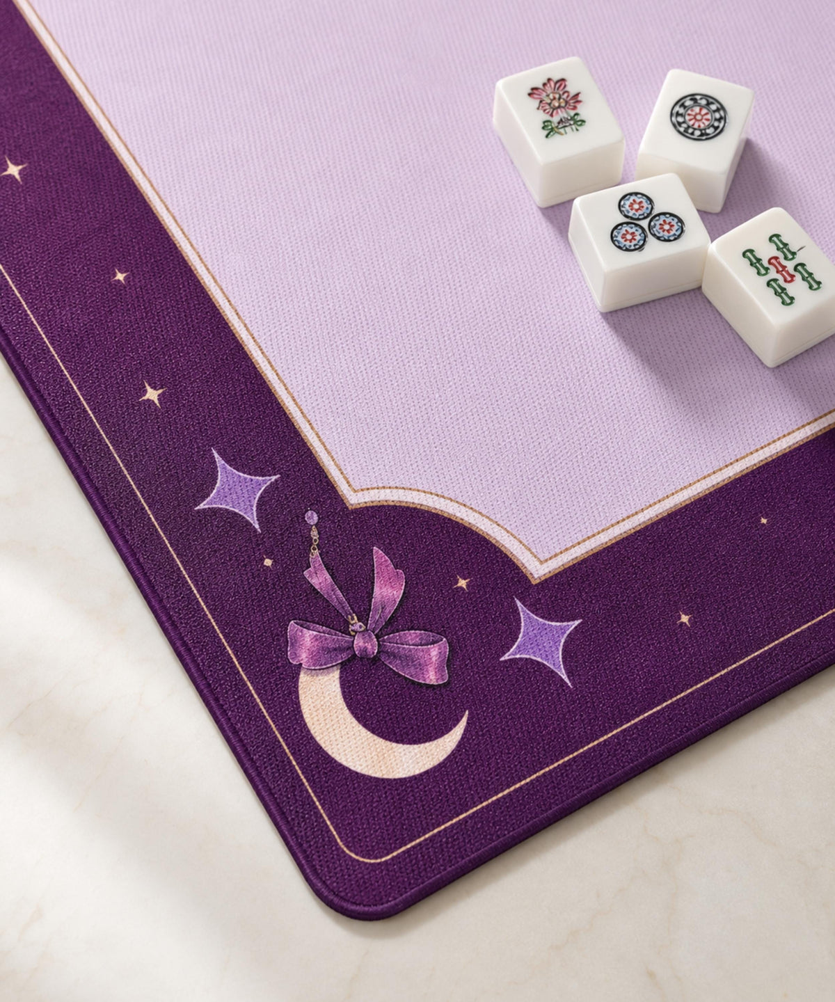 Mahjong Mat with Rules | 33x33 Non-Slip Mahjong Playing Mat Purple Celestial Design | Pastel Goth Moon & Stars Game Mat Mahjong Gift