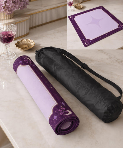 Mahjong Mat with Rules | 33x33 Non-Slip Mahjong Playing Mat Purple Celestial Design | Pastel Goth Moon & Stars Game Mat Mahjong Gift