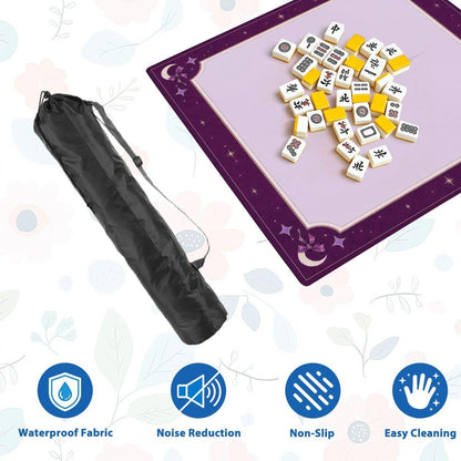 Mahjong Mat with Rules | 33x33 Non-Slip Mahjong Playing Mat Purple Celestial Design | Pastel Goth Moon & Stars Game Mat Mahjong Gift