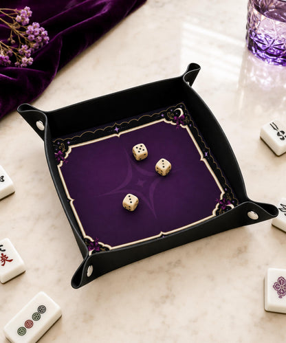 DND Dice Tray Purple Leather, Whimisgoth Moon Design Dice Rolling Tray, Gift for DND Players, Mahjong Gifts under 25