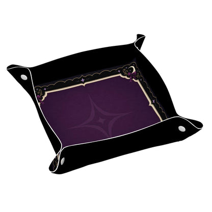 DND Dice Tray Purple Leather, Whimisgoth Moon Design Dice Rolling Tray, Gift for DND Players, Mahjong Gifts under 25