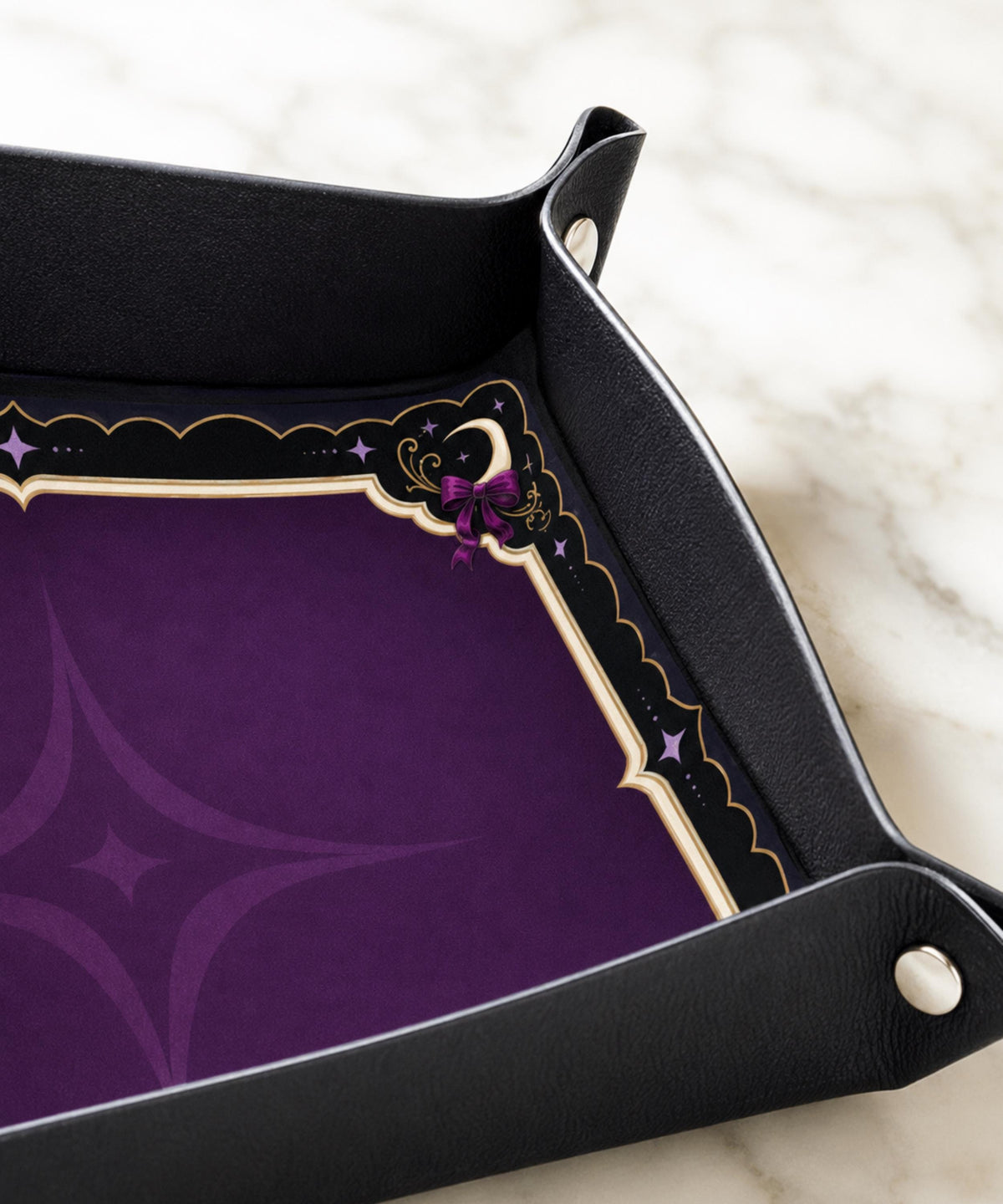 DND Dice Tray Purple Leather, Whimisgoth Moon Design Dice Rolling Tray, Gift for DND Players, Mahjong Gifts under 25