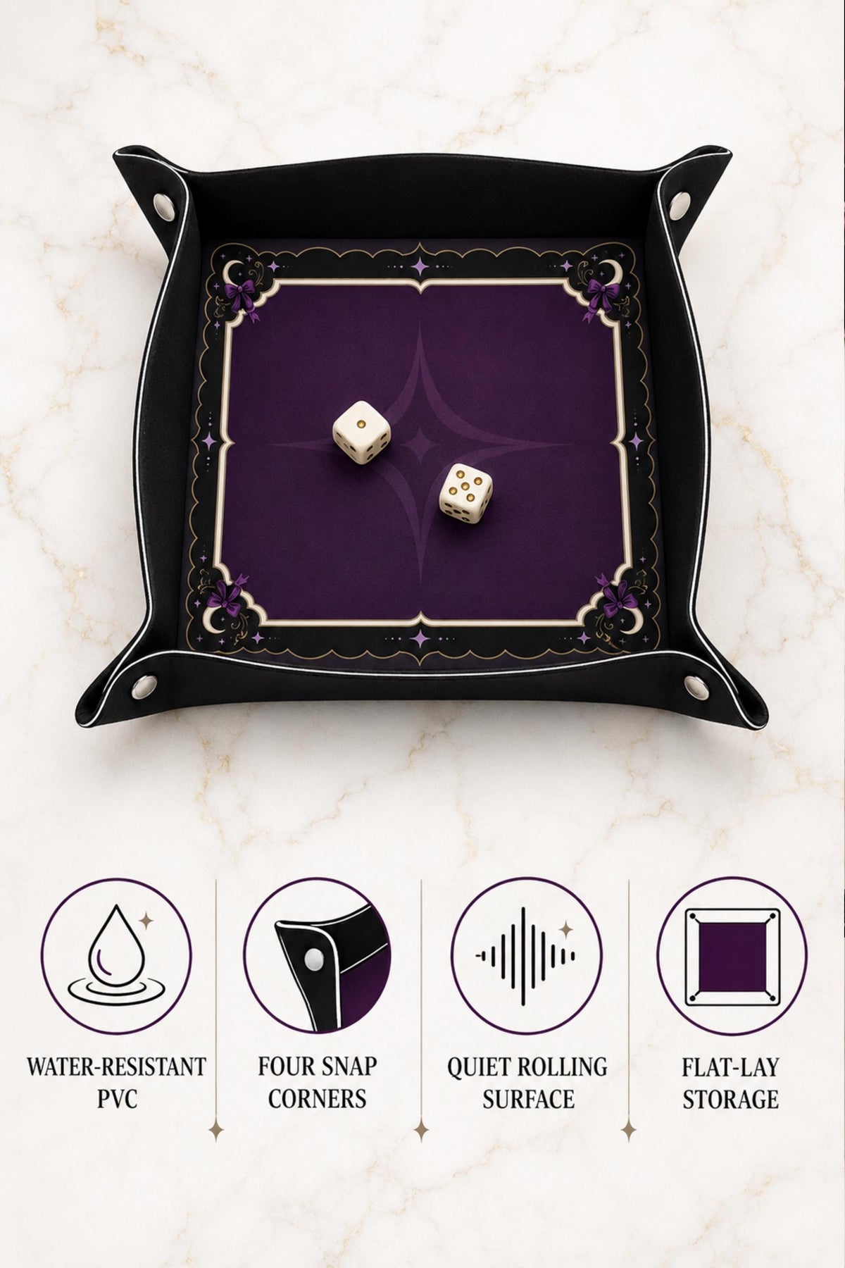 DND Dice Tray Purple Leather, Whimisgoth Moon Design Dice Rolling Tray, Gift for DND Players, Mahjong Gifts under 25