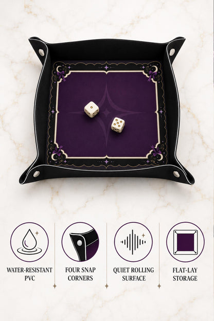 DND Dice Tray Purple Leather, Whimisgoth Moon Design Dice Rolling Tray, Gift for DND Players, Mahjong Gifts under 25