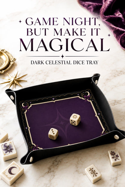 DND Dice Tray Purple Leather, Whimisgoth Moon Design Dice Rolling Tray, Gift for DND Players, Mahjong Gifts under 25