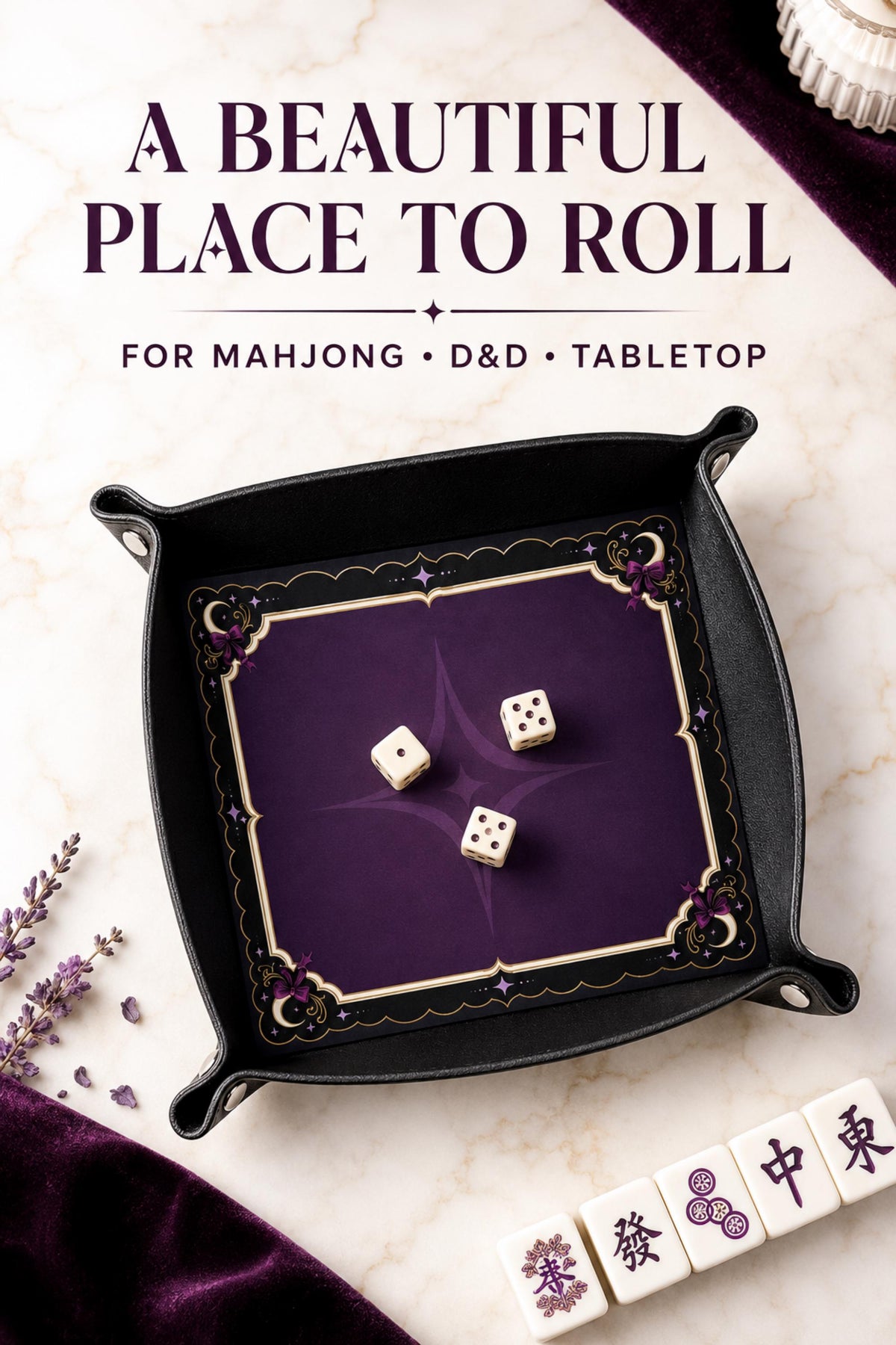 DND Dice Tray Purple Leather, Whimisgoth Moon Design Dice Rolling Tray, Gift for DND Players, Mahjong Gifts under 25