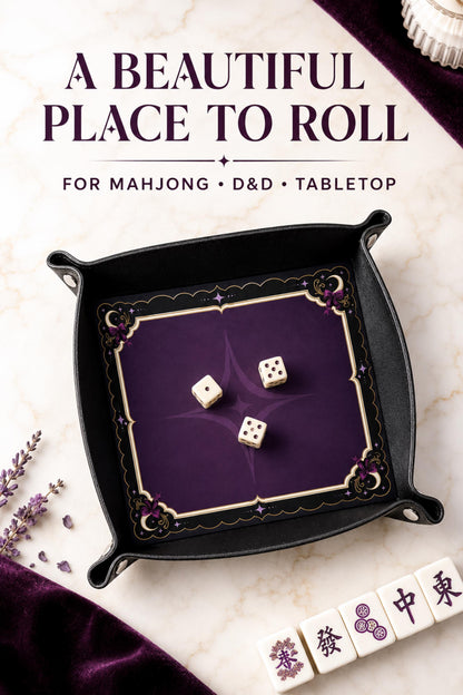 DND Dice Tray Purple Leather, Whimisgoth Moon Design Dice Rolling Tray, Gift for DND Players, Mahjong Gifts under 25