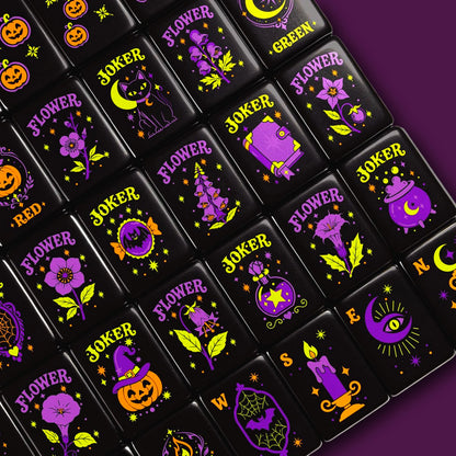 Cute Kitty Halloween Mahjong Tiles, Mahjong Set with Rules, Black Cat Design Luxury Mahjong Tiles Acrylic