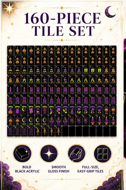 Cute Kitty Halloween Mahjong Tiles, Mahjong Set with Rules, Black Cat Design Luxury Mahjong Tiles Acrylic