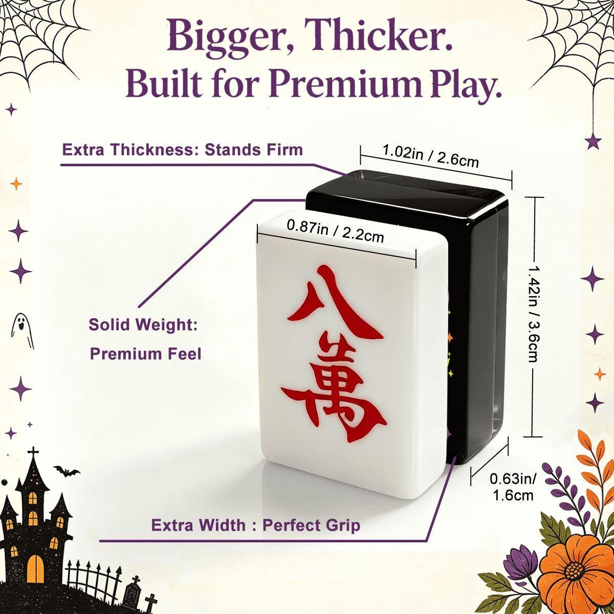 Cute Kitty Halloween Mahjong Tiles, Mahjong Set with Rules, Black Cat Design Luxury Mahjong Tiles Acrylic