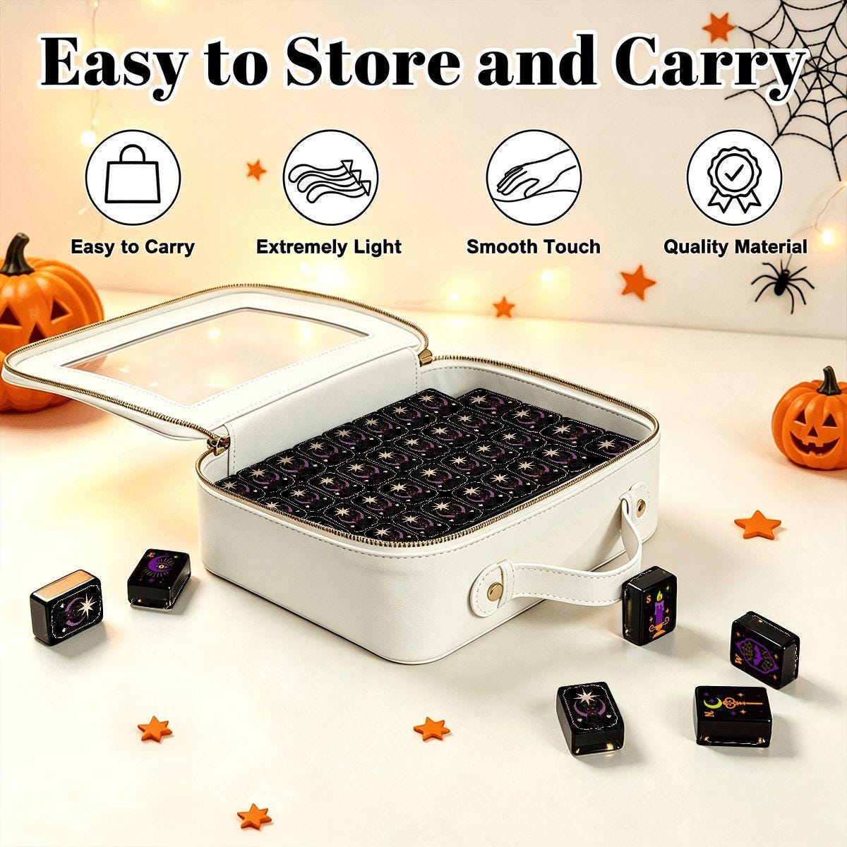 Cute Kitty Halloween Mahjong Tiles, Mahjong Set with Rules, Black Cat Design Luxury Mahjong Tiles Acrylic