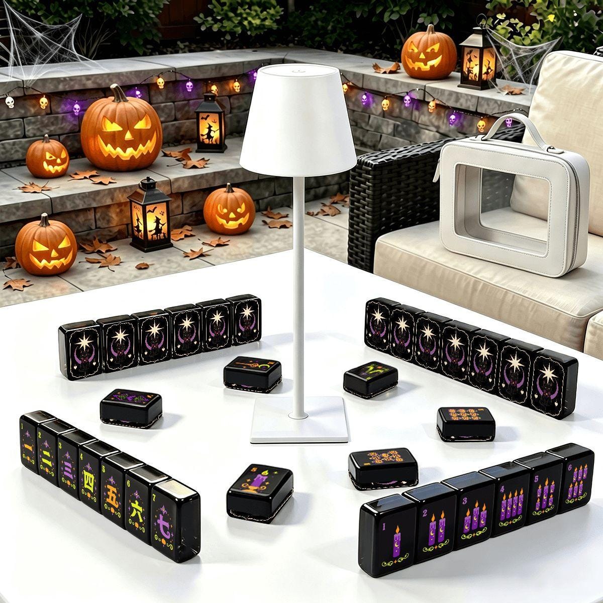 Cute Kitty Halloween Mahjong Tiles, Mahjong Set with Rules, Black Cat Design Luxury Mahjong Tiles Acrylic