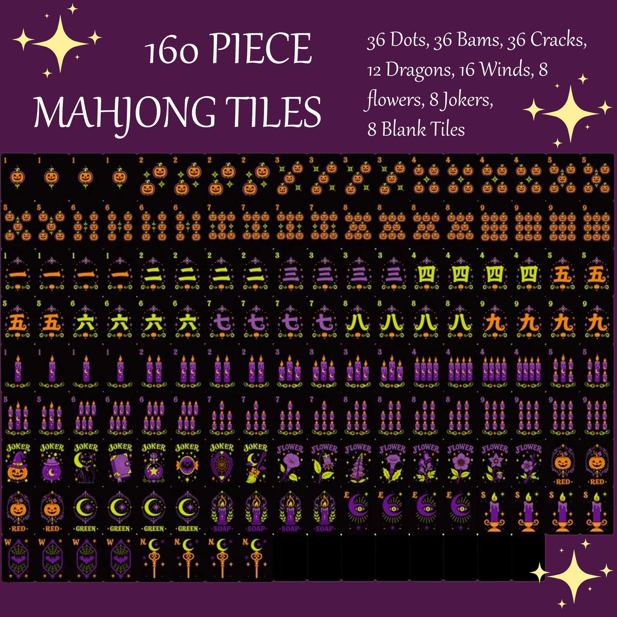 Cute Kitty Halloween Mahjong Tiles, Mahjong Set with Rules, Black Cat Design Luxury Mahjong Tiles Acrylic