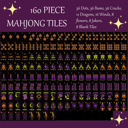 Cute Kitty Halloween Mahjong Tiles, Mahjong Set with Rules, Black Cat Design Luxury Mahjong Tiles Acrylic