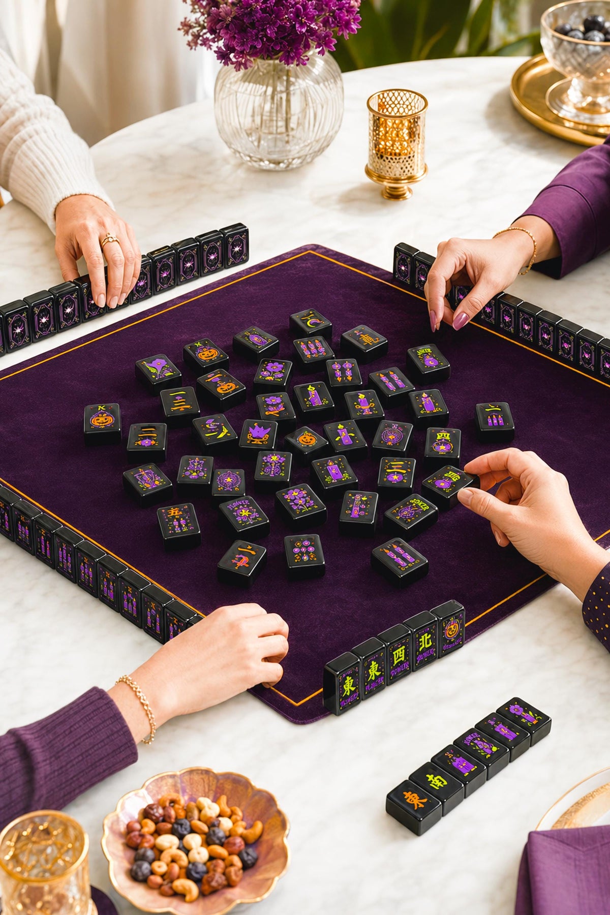 Cute Kitty Halloween Mahjong Tiles, Mahjong Set with Rules, Black Cat Design Luxury Mahjong Tiles Acrylic