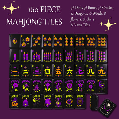 Cute Kitty Halloween Mahjong Tiles, Mahjong Set with Rules, Black Cat Design Luxury Mahjong Tiles Acrylic