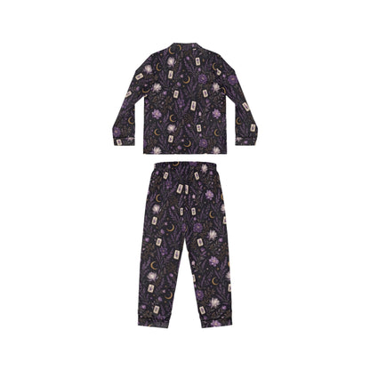 Mahjong & Floral Pattern Pajamas | Midnight Purple Luxury Satin Sleepwear for Women S-4XL