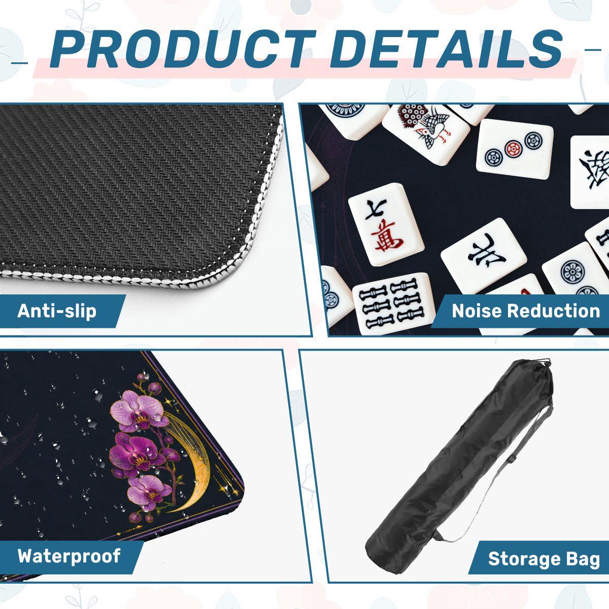 Midnight Mahjong Themed Game Mat, Luxe Navy & Purple Mahjong Mat 31.5"x31.5"