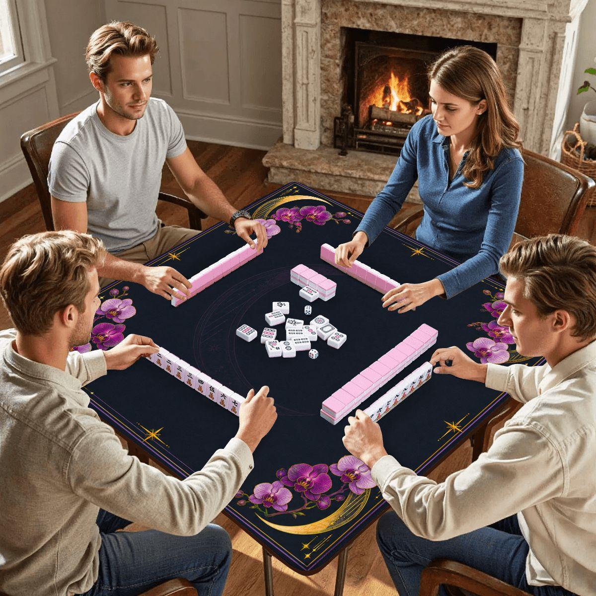 Midnight Mahjong Themed Game Mat, Luxe Navy & Purple Mahjong Mat 31.5"x31.5"