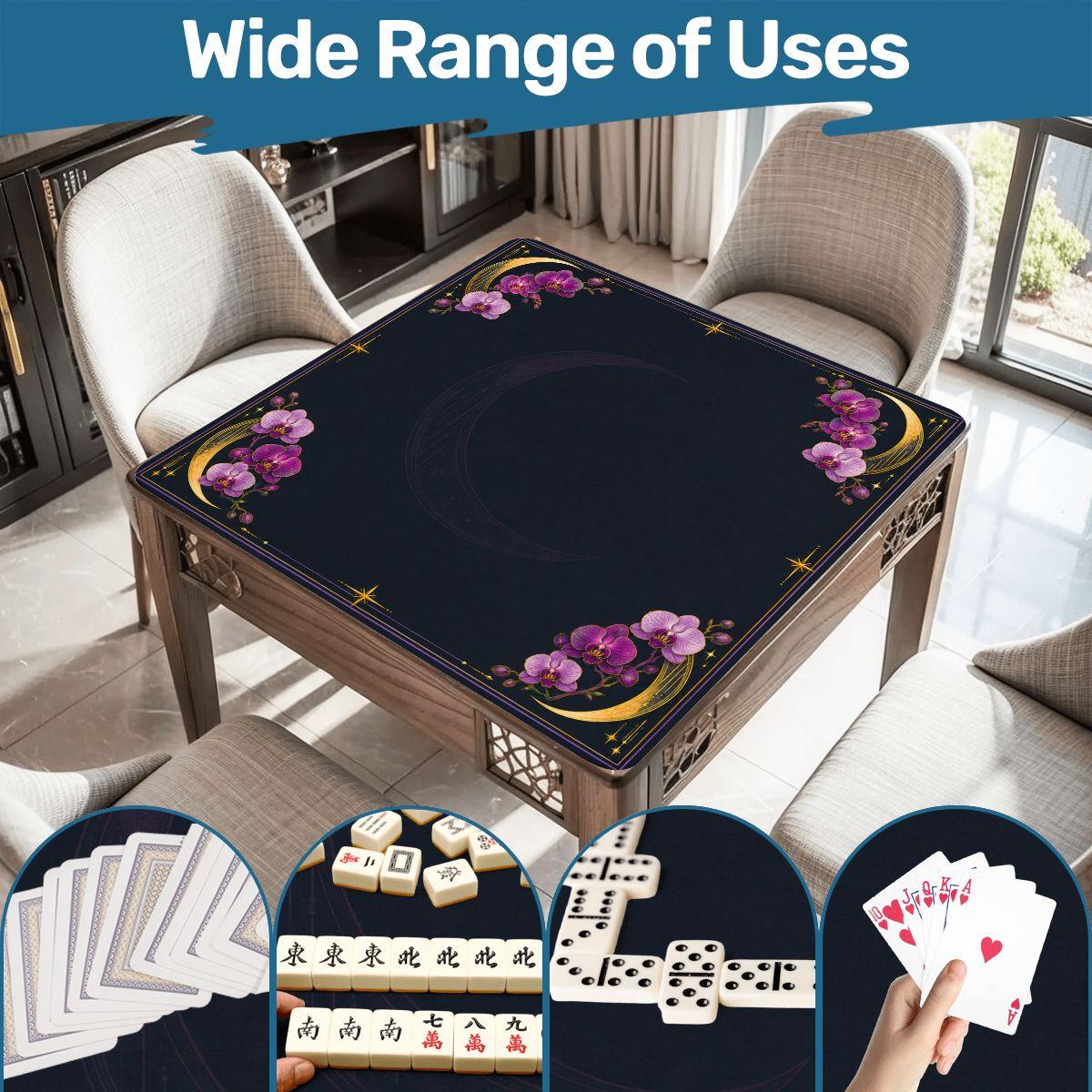 Midnight Mahjong Themed Game Mat, Luxe Navy & Purple Mahjong Mat 31.5"x31.5"