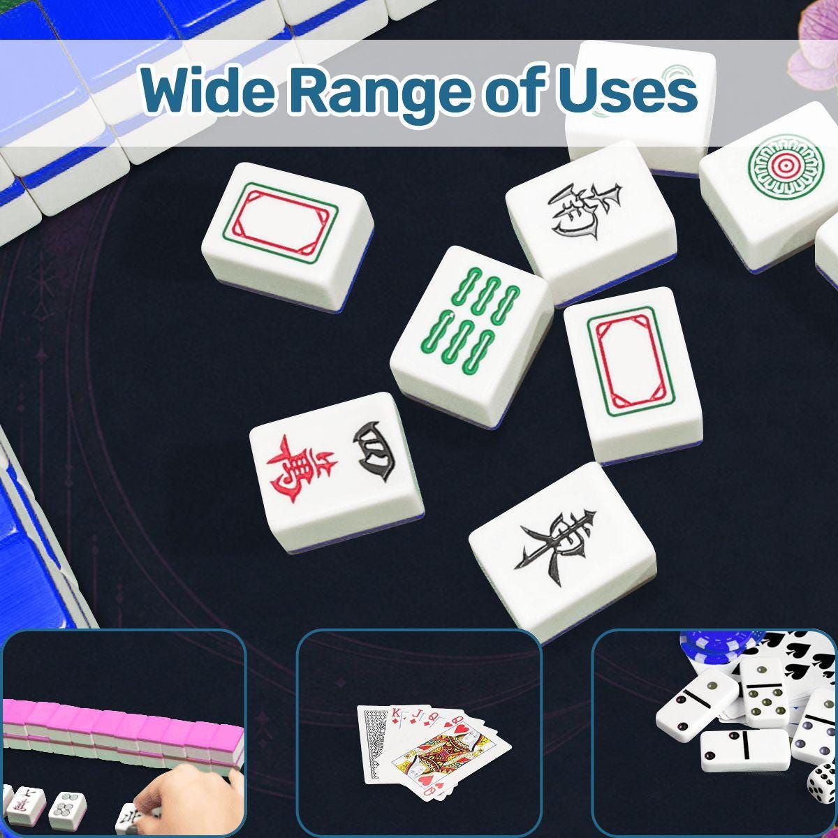 Midnight Mahjong Themed Game Mat, Luxe Navy & Purple Mahjong Mat 31.5"x31.5"