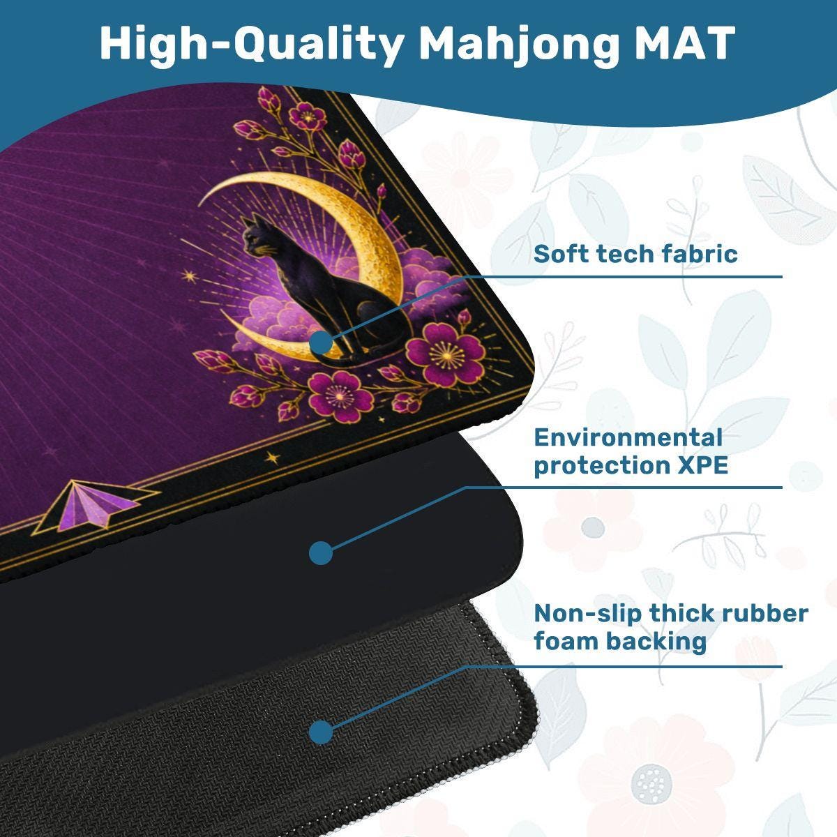Midnight Mahjong Themed Game Mat, Luxe Purple Mahjong Mat 31.5"x31.5"