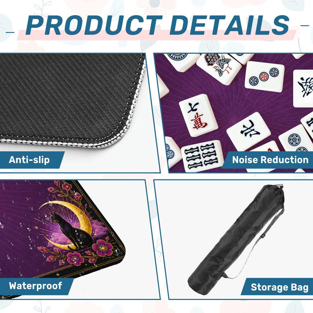 Midnight Mahjong Themed Game Mat, Luxe Purple Mahjong Mat 31.5"x31.5"