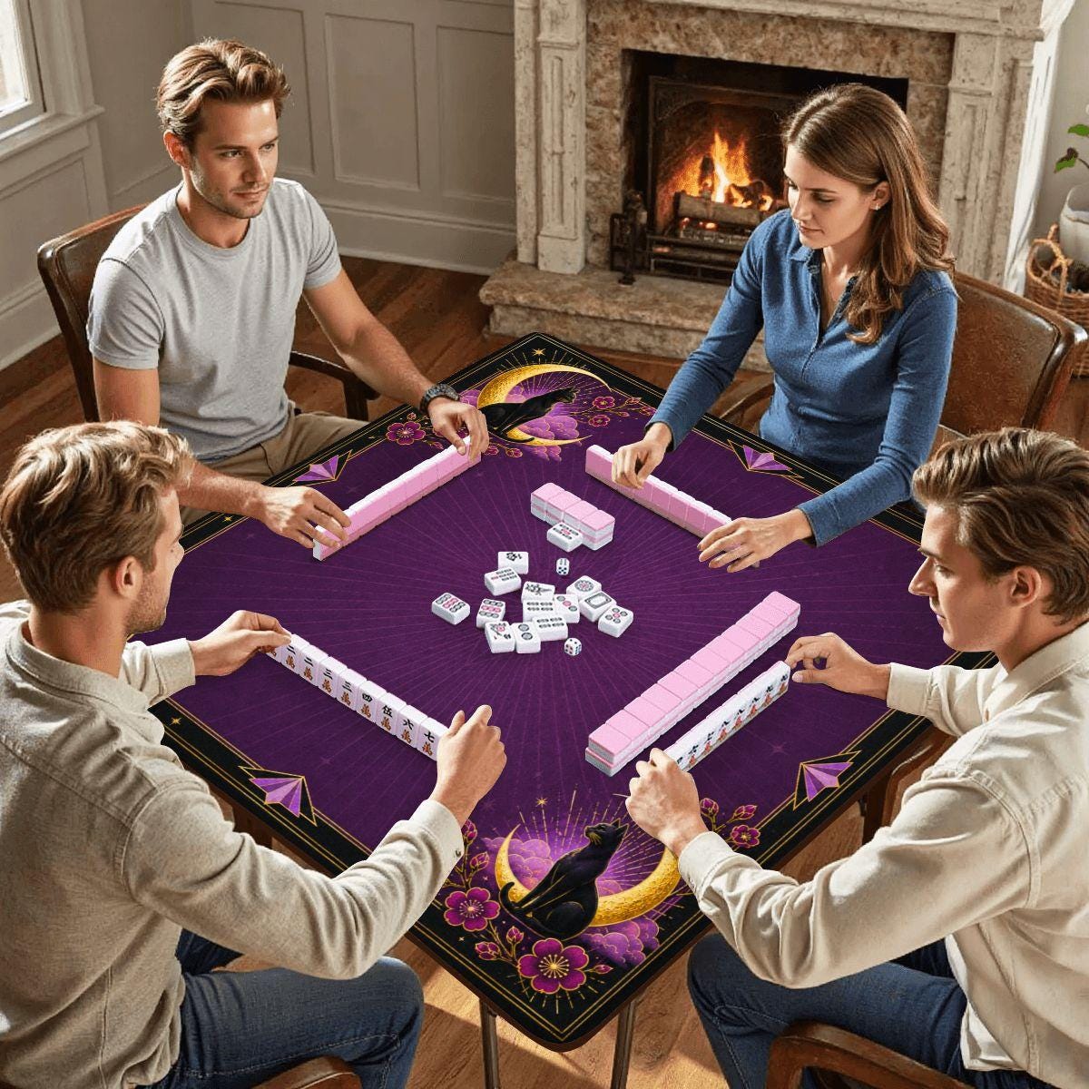 Midnight Mahjong Themed Game Mat, Luxe Purple Mahjong Mat 31.5"x31.5"