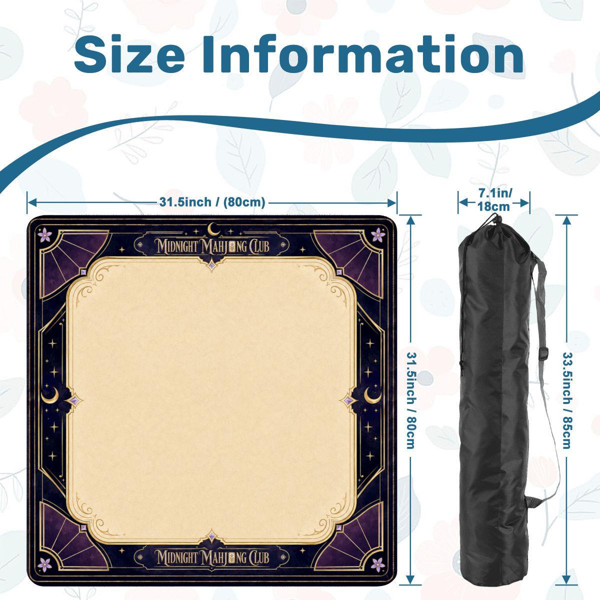 Midnight Mahjong Themed Game Mat, Luxe Purple Mahjong Mat 31.5"x31.5"