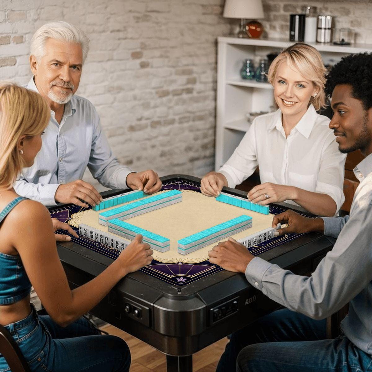 Midnight Mahjong Themed Game Mat, Luxe Purple Mahjong Mat 31.5"x31.5"