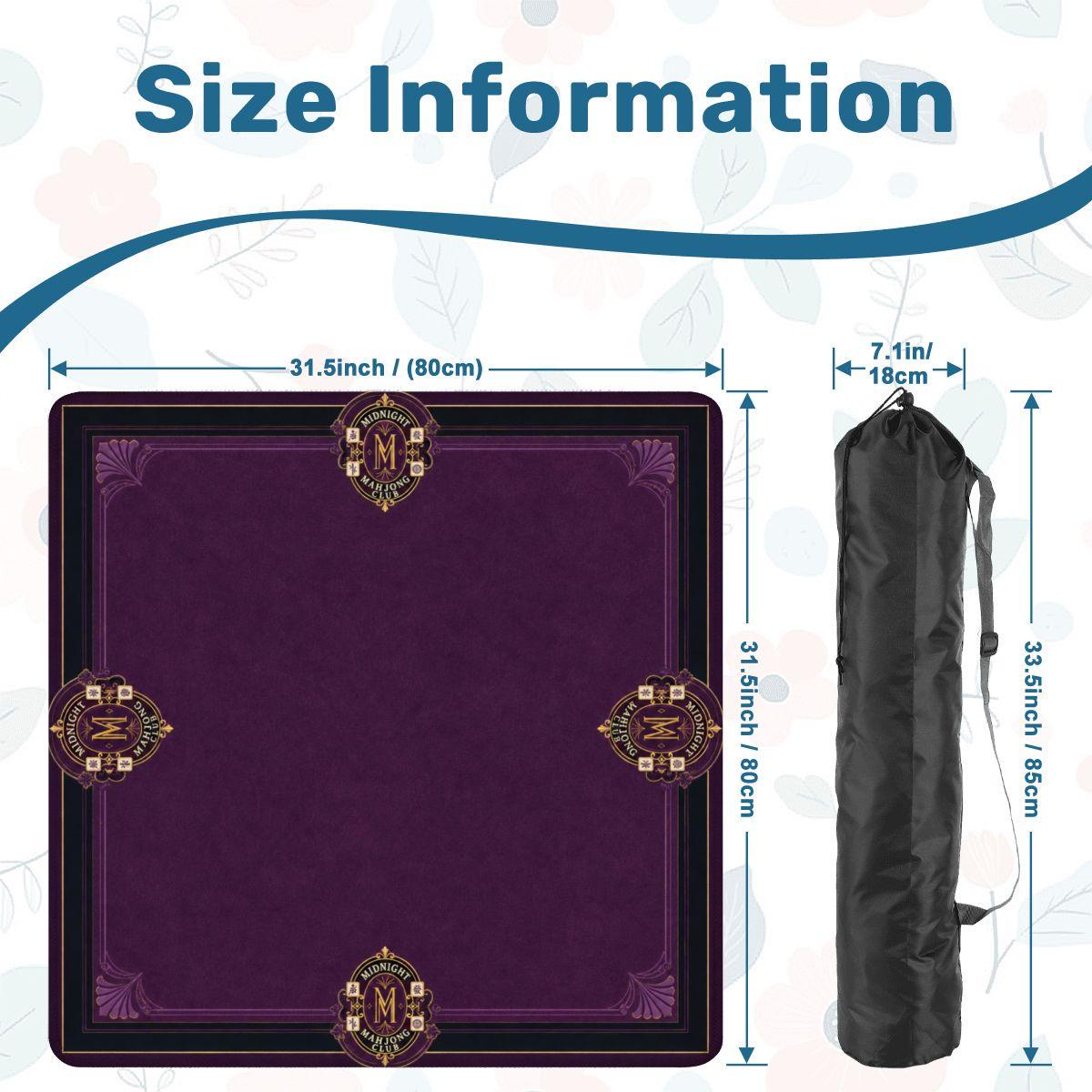 Midnight Mahjong Themed Game Mat, Luxe Purple Mahjong Mat 31.5"x31.5"