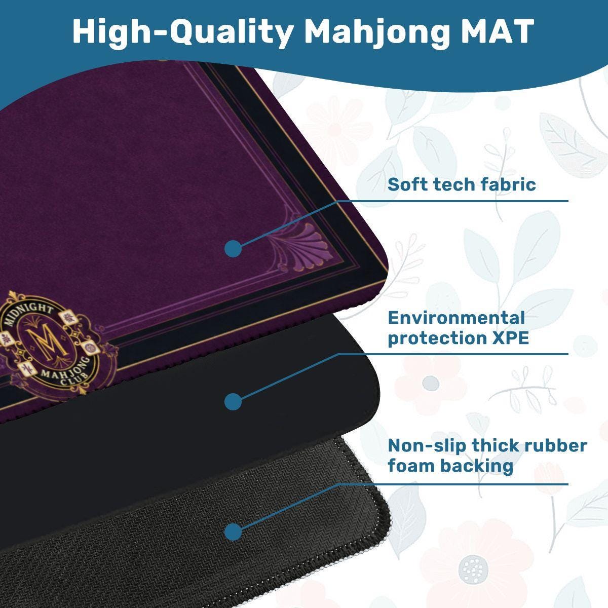 Midnight Mahjong Themed Game Mat, Luxe Purple Mahjong Mat 31.5"x31.5"