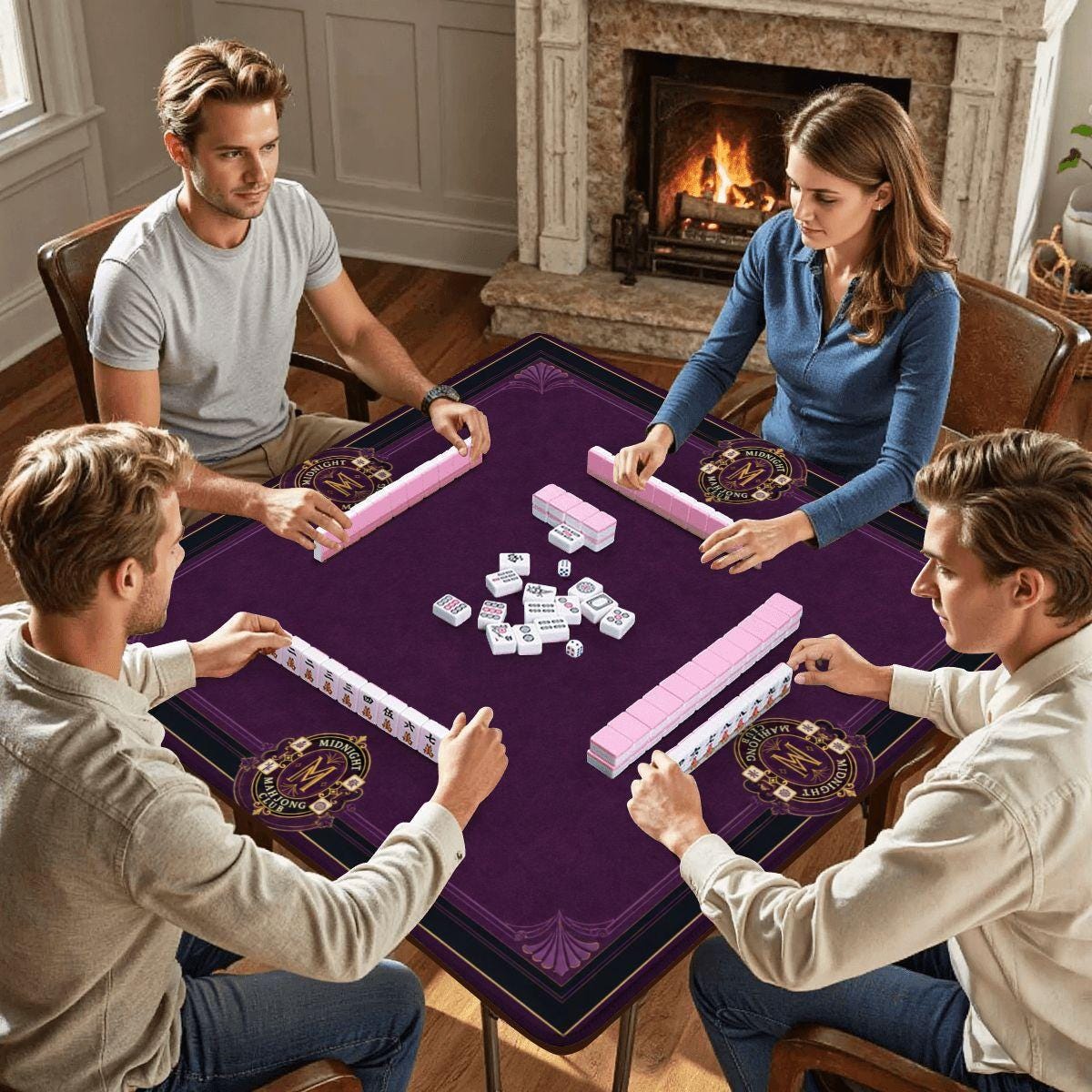 Midnight Mahjong Themed Game Mat, Luxe Purple Mahjong Mat 31.5"x31.5"