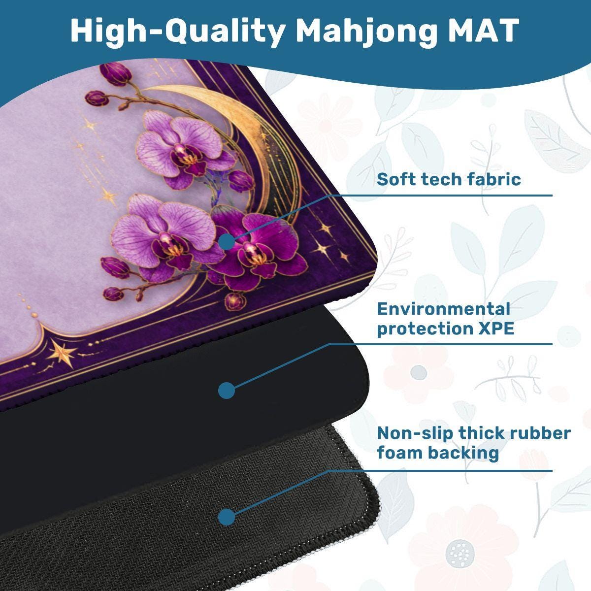 Midnight Mahjong Themed Game Mat, Luxe Purple Mahjong Mat 31.5"x31.5"