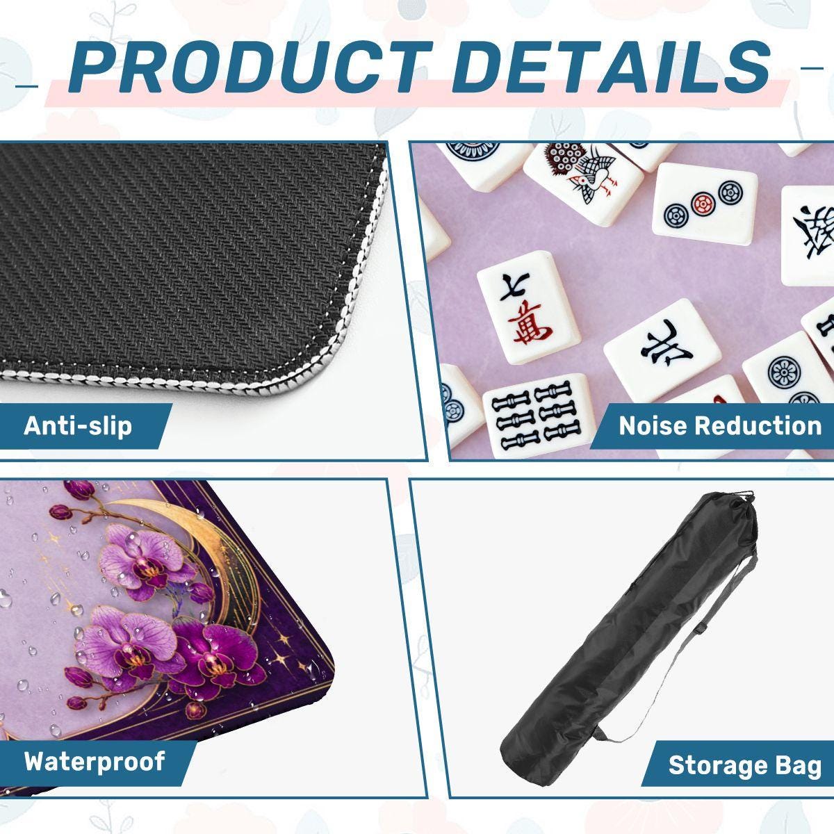 Midnight Mahjong Themed Game Mat, Luxe Purple Mahjong Mat 31.5"x31.5"