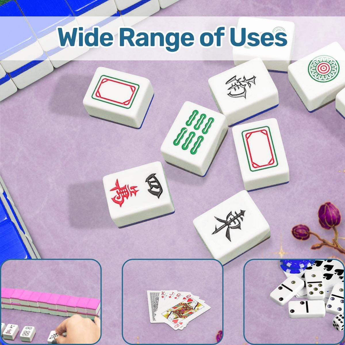 Midnight Mahjong Themed Game Mat, Luxe Purple Mahjong Mat 31.5"x31.5"