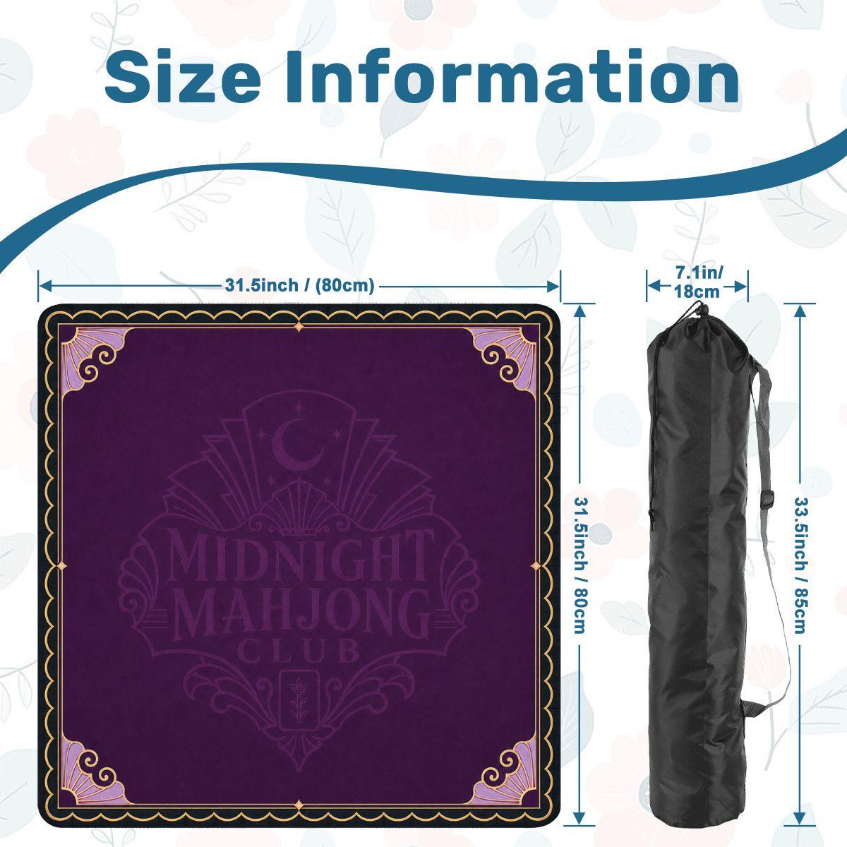 Midnight Mahjong Themed Game Mat, Luxe Purple Mahjong Mat 31.5"x31.5"