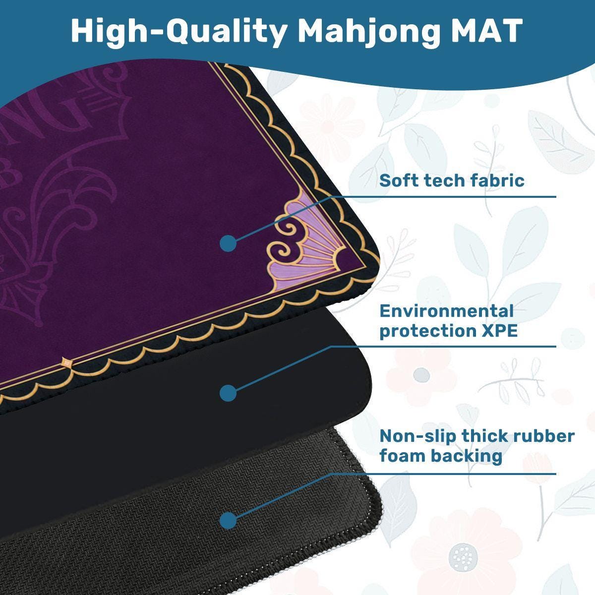 Midnight Mahjong Themed Game Mat, Luxe Purple Mahjong Mat 31.5"x31.5"