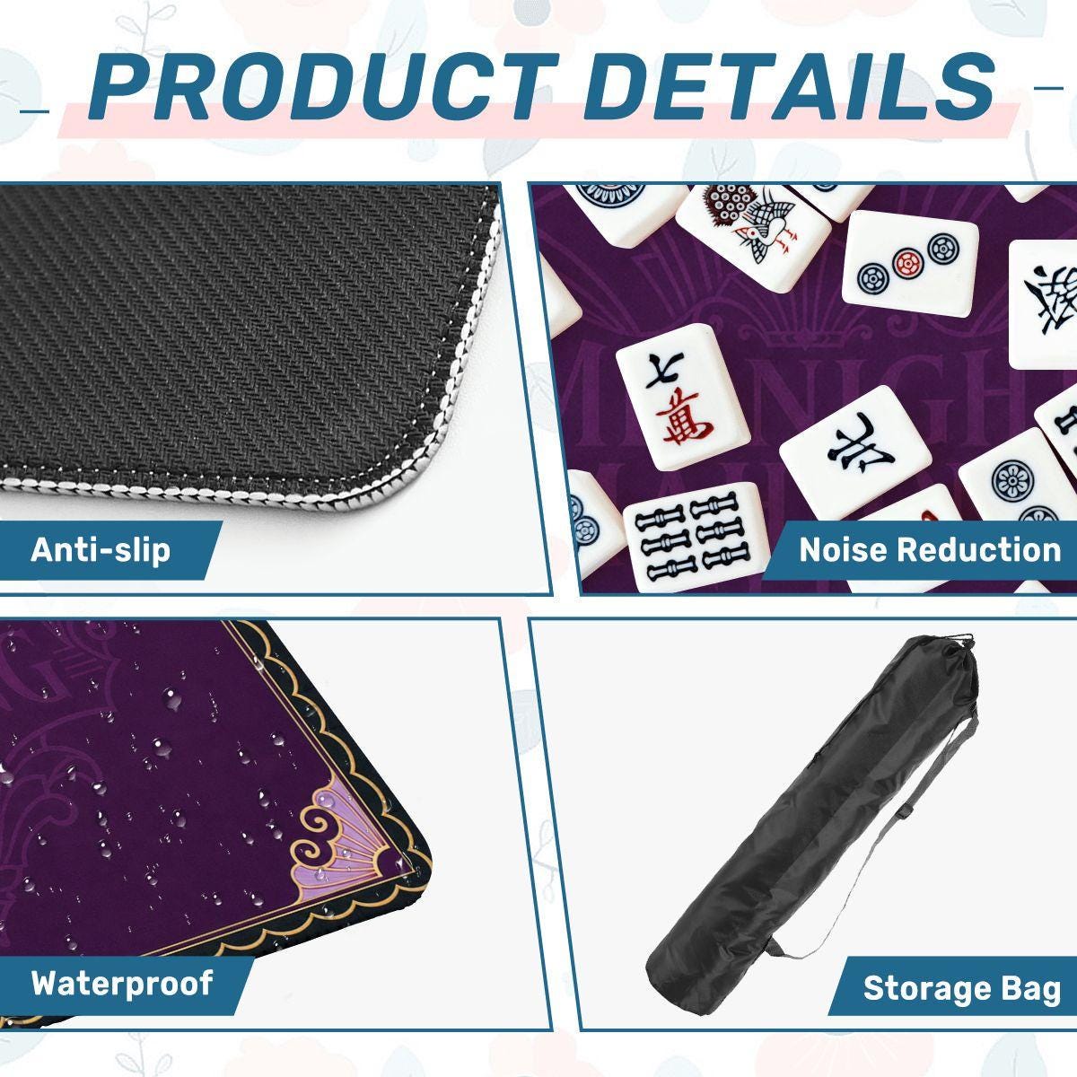 Midnight Mahjong Themed Game Mat, Luxe Purple Mahjong Mat 31.5"x31.5"