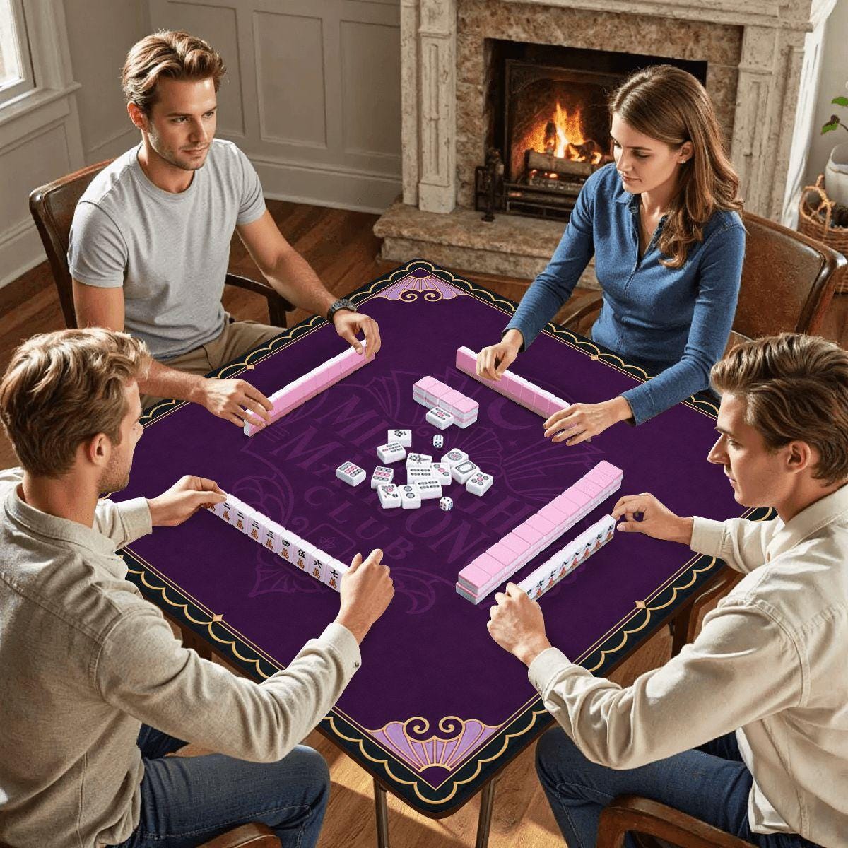 Midnight Mahjong Themed Game Mat, Luxe Purple Mahjong Mat 31.5"x31.5"