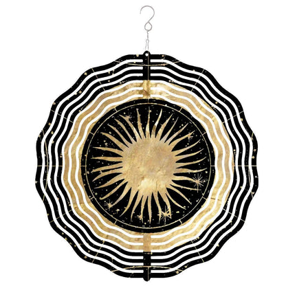 Black and Gold Sun Wind Spinner | 3D Metal Celestial Garden Spinner | Witchy Whimsigoth Decor Indoor or Outdoor