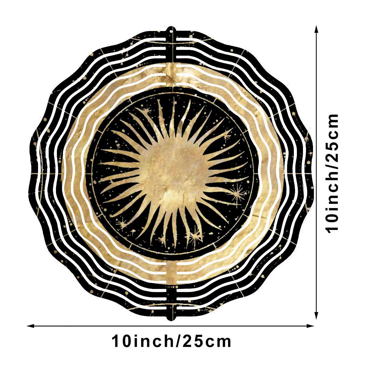 Black and Gold Sun Wind Spinner | 3D Metal Celestial Garden Spinner | Witchy Whimsigoth Decor Indoor or Outdoor
