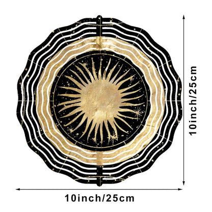 Black and Gold Sun Wind Spinner | 3D Metal Celestial Garden Spinner | Witchy Whimsigoth Decor Indoor or Outdoor